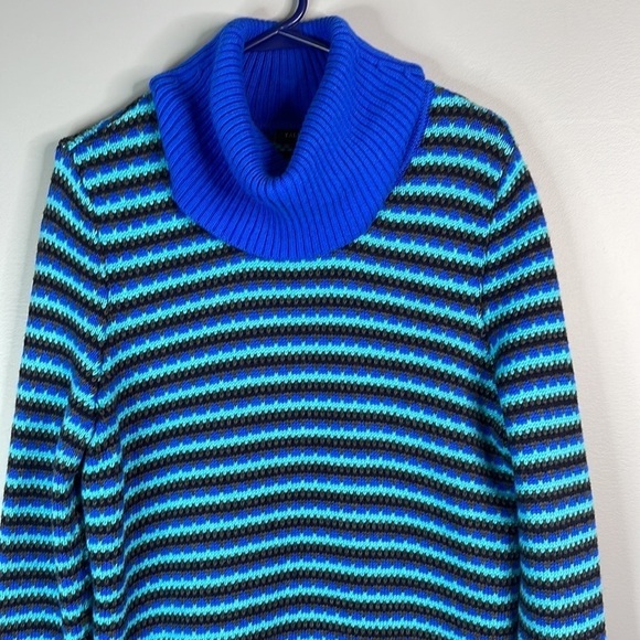 TALBOTS Lambswool Stripe Turtleneck Knit Sweater Cornflower Blue Chunky Prep M - Picture 4 of 10